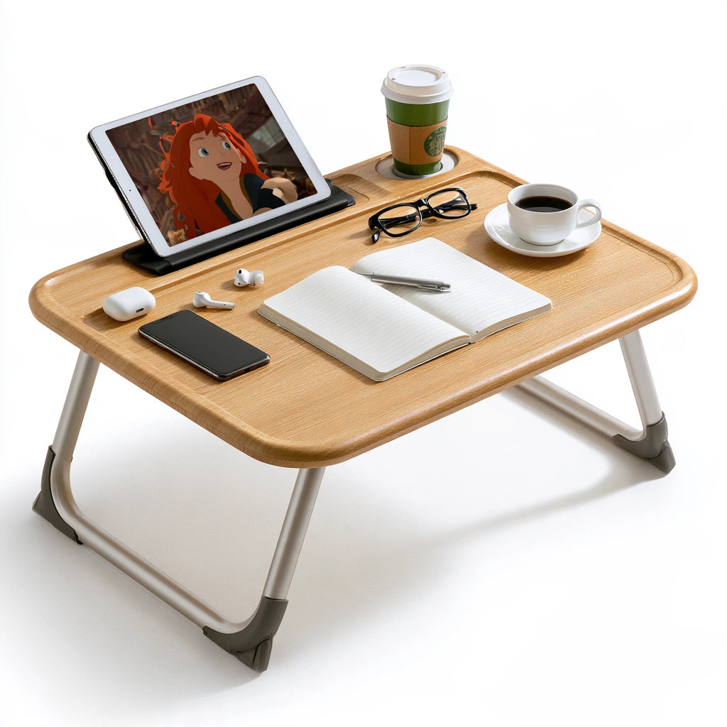 Mobilny stolik pod laptop, z drewna, składana konstrukcja, kolor: naturalne drewno